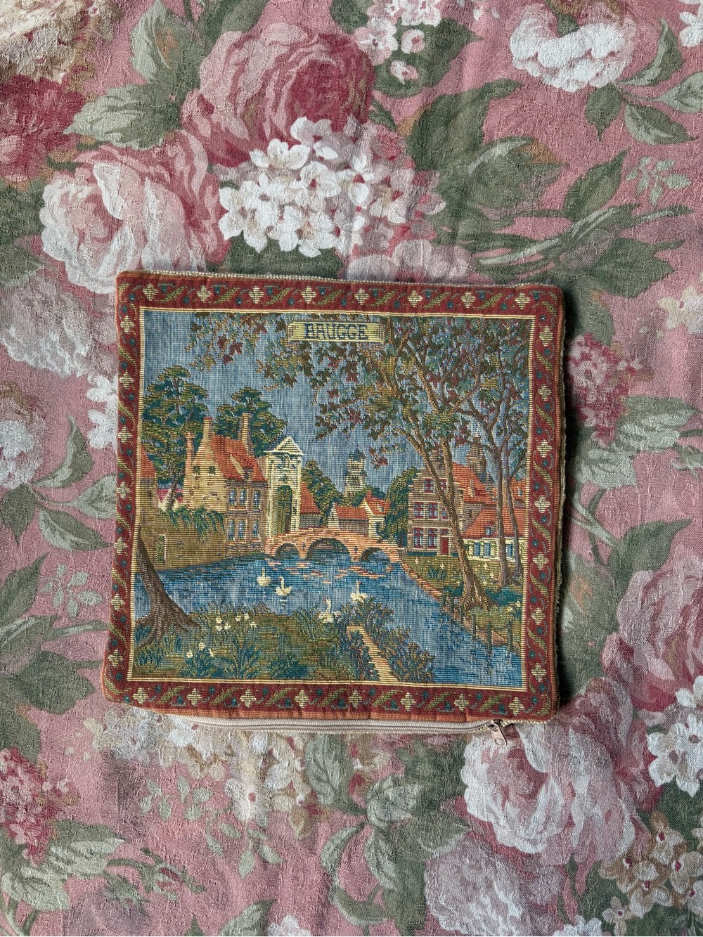 Vintage Bruges Belgium Tapestry 10x10 Pillow Case Cover European Cottagecore